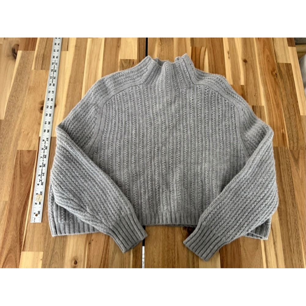 Madewell Womens M Ribbed Mockneck Cropped Sweater Heather Gray Raglan
